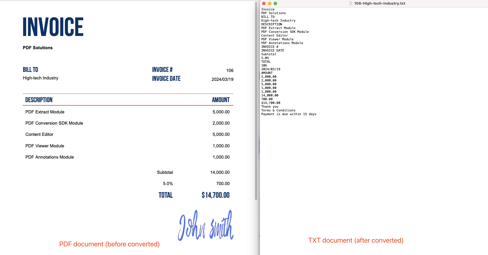 pdf to txt online conversion - before and after