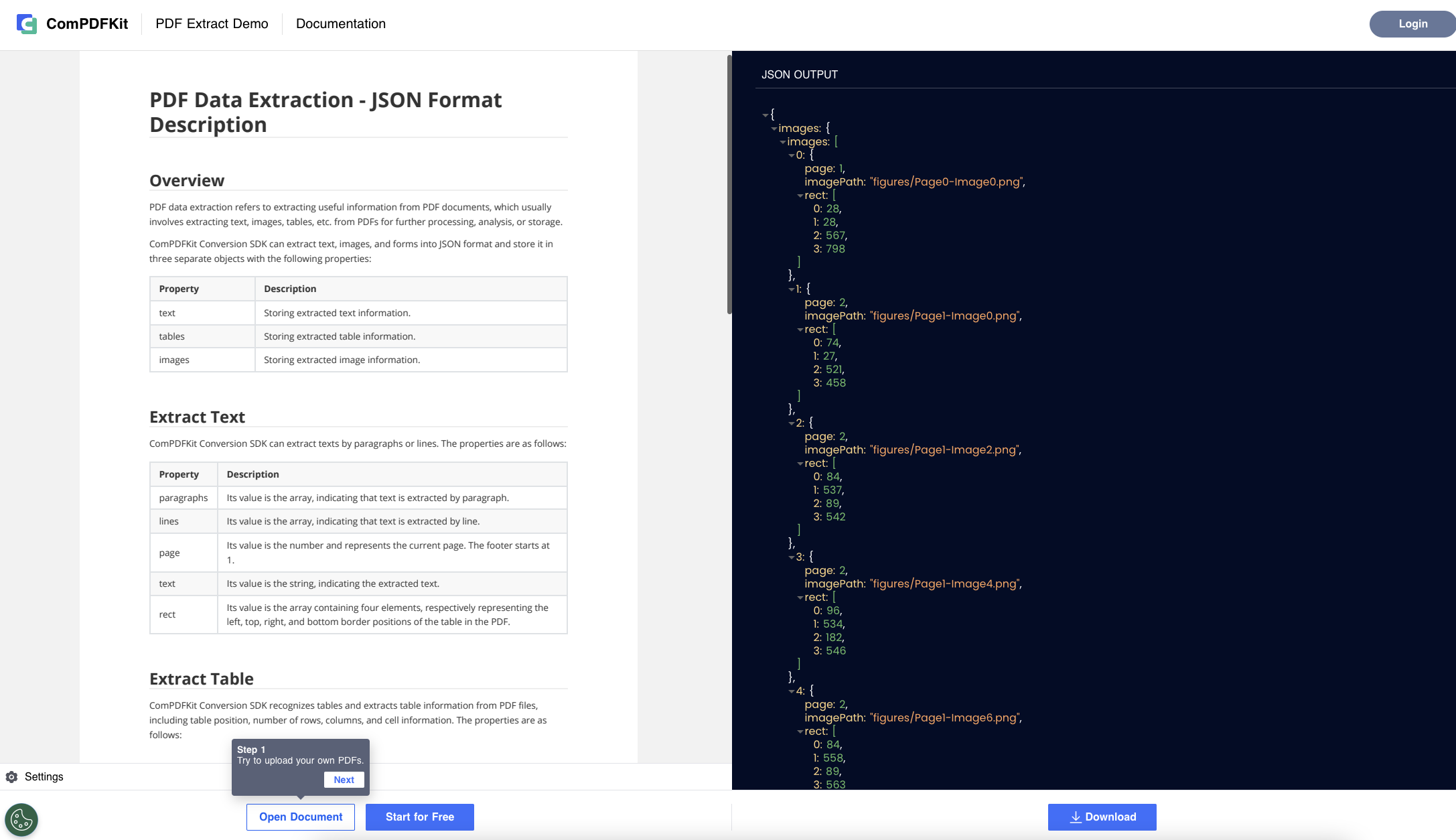 PDF extract Demo - pdf to json