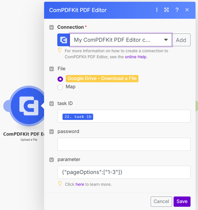 Add and set the Upload a File module of the ComPDFKit PDF Editor