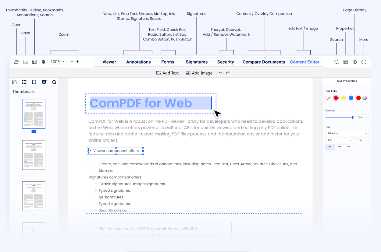 Features of ComPDF for Web