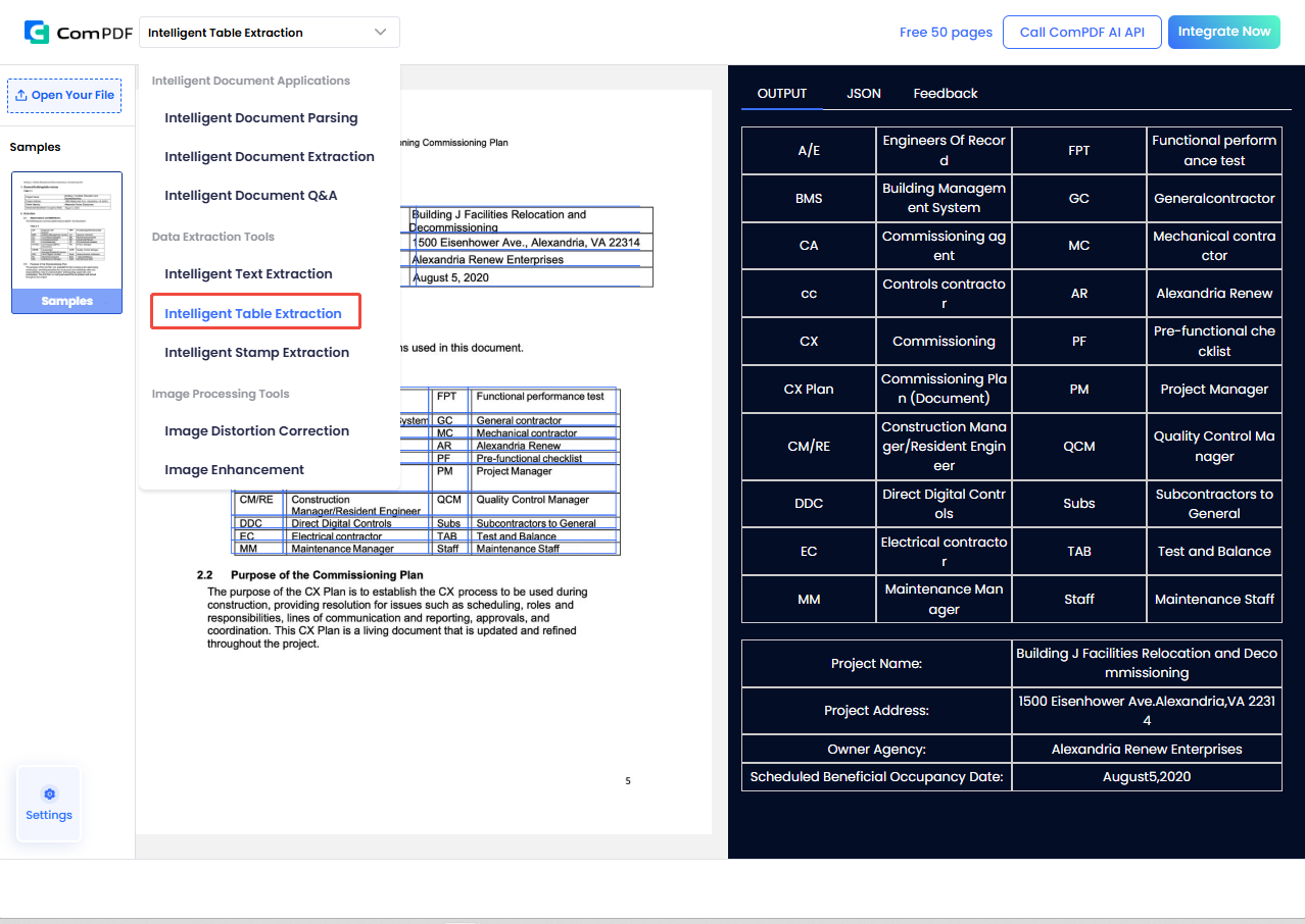 comidp-demo-to-extract-table
