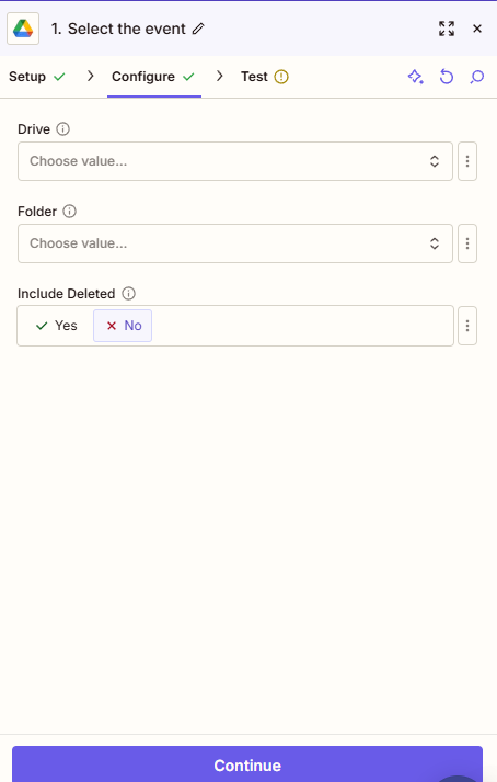 Configure Google Drive on zapier