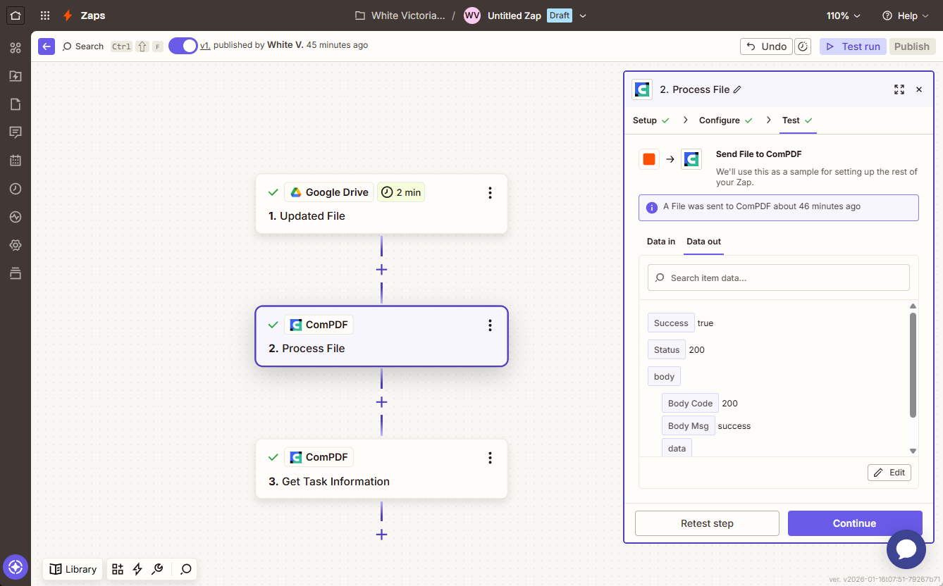 Test ComPDF Cloud on zapier