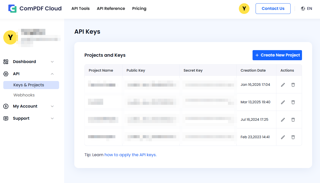 compdf api dashboard