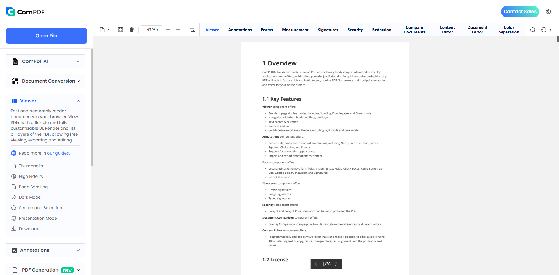 display pdf file on browser with compdf web demo