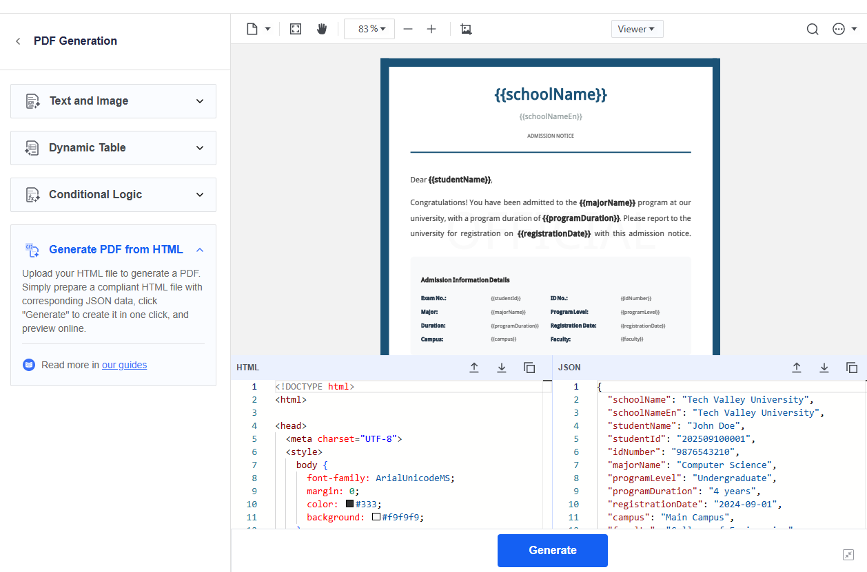 Customize HTML to Generate PDF
