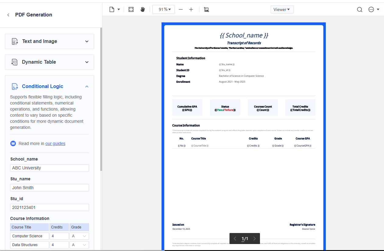 Generate PDFs with Conditional logic