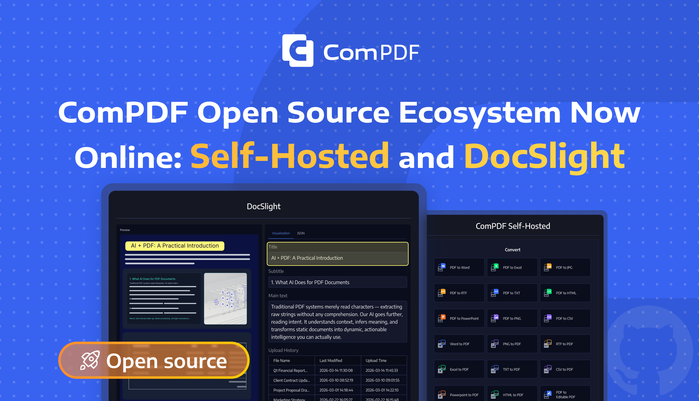 ComPDF Open Source Ecosystem Now Online: Self-Hosted and DocSlight