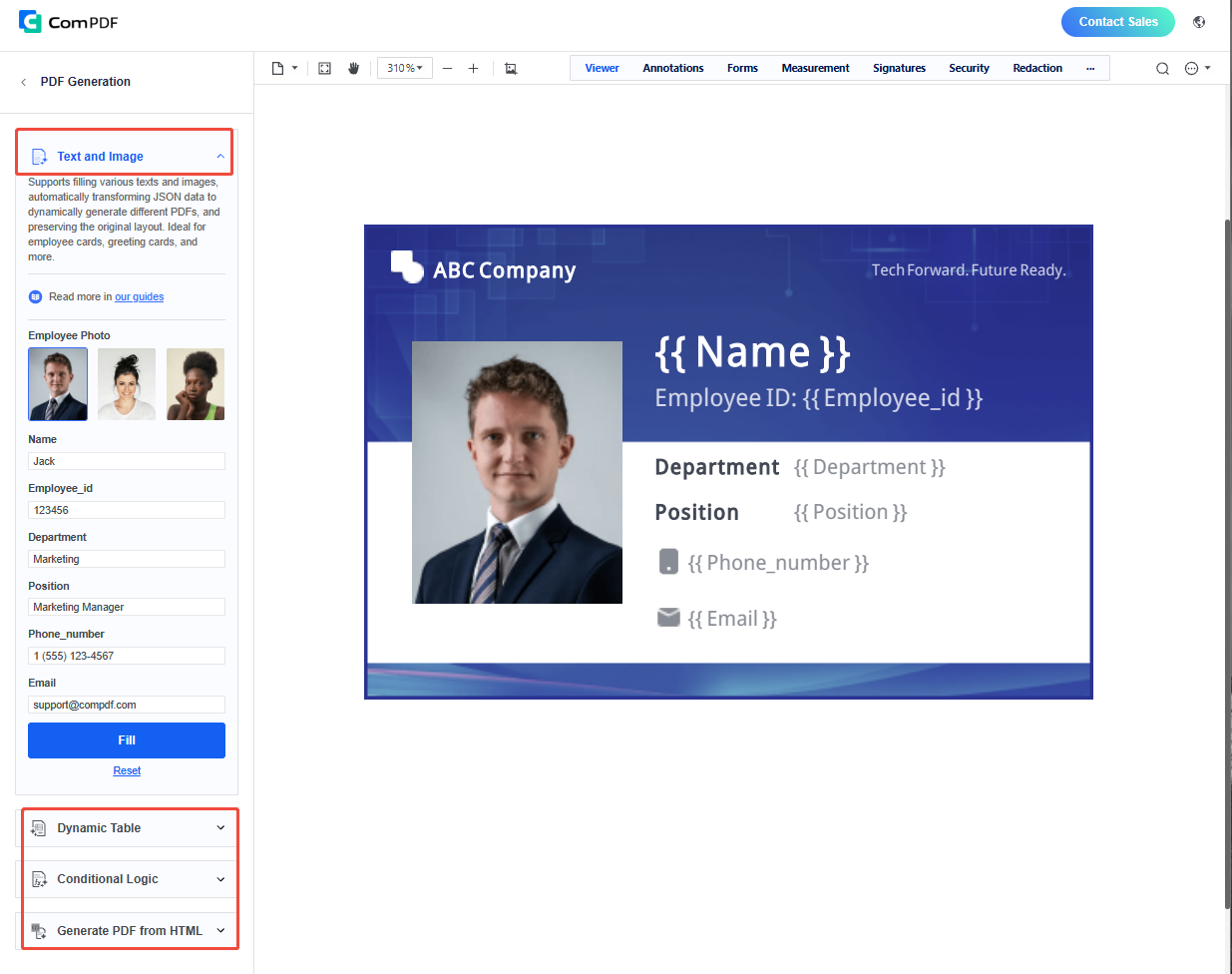 HTML template dynamic generating - ComPDF
