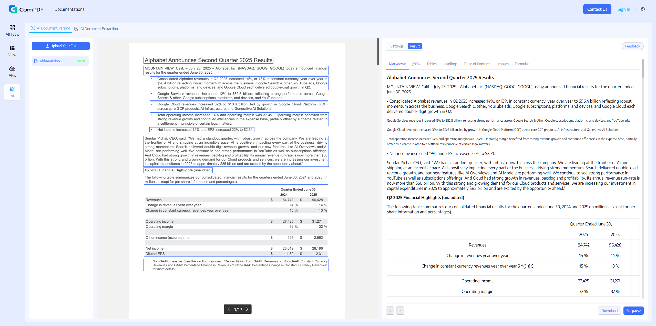 Extract PDF text by ComPDF AI（ComIDP）